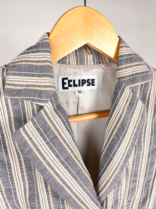 Blazer Vintage a Righe Grigio e Beige – Donna Anni ’90