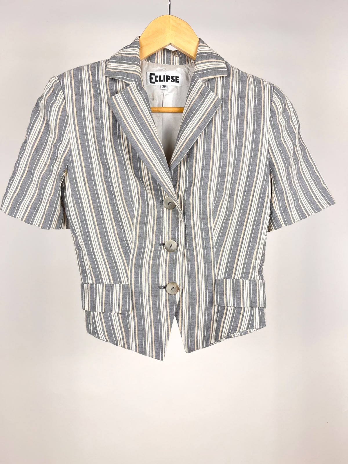 Blazer Vintage a Righe Grigio e Beige – Donna Anni ’90