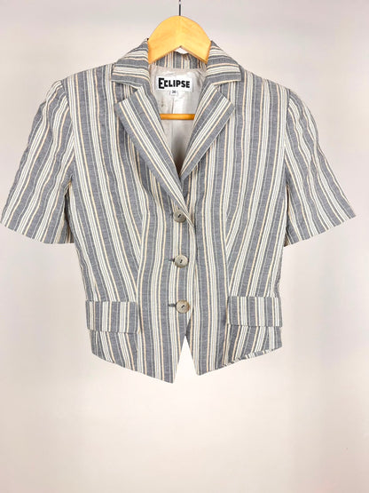 Blazer Vintage a Righe Grigio e Beige – Donna Anni ’90