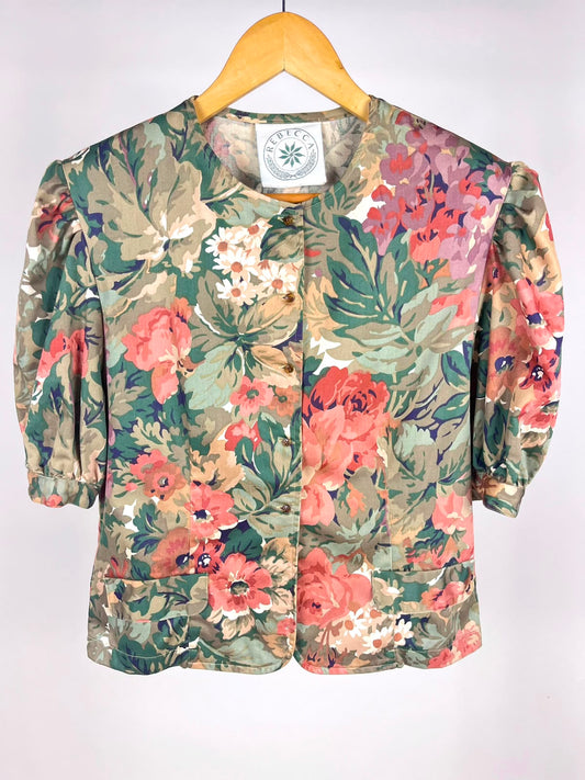 Giacca Vintage Rebecca Fantasia Floreale Donna – Leggera Estiva con Maniche Sbuffo