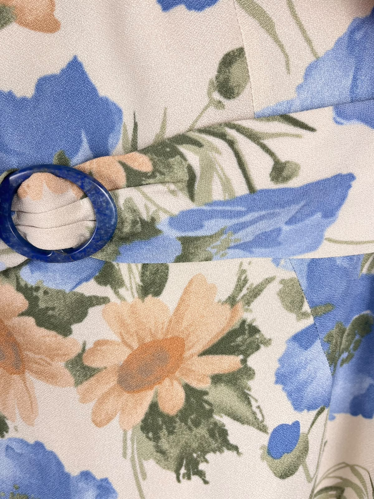 Abito Vintage Donna Floreale Blu e Rosa – Smanicato con Fascia in Vita Anni '90