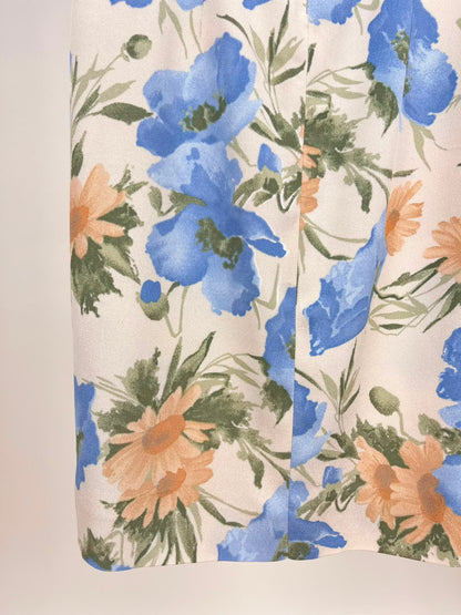 Abito Vintage Donna Floreale Blu e Rosa – Smanicato con Fascia in Vita Anni '90
