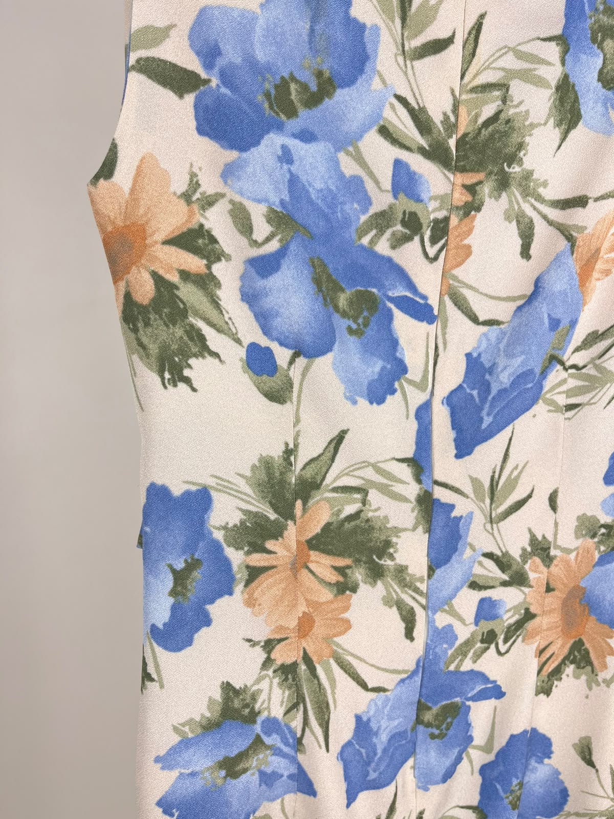 Abito Vintage Donna Floreale Blu e Rosa – Smanicato con Fascia in Vita Anni '90