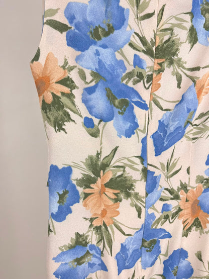Abito Vintage Donna Floreale Blu e Rosa – Smanicato con Fascia in Vita Anni '90
