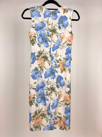 Abito Vintage Donna Floreale Blu e Rosa – Smanicato con Fascia in Vita Anni '90