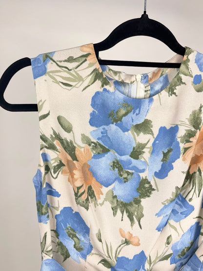 Abito Vintage Donna Floreale Blu e Rosa – Smanicato con Fascia in Vita Anni '90