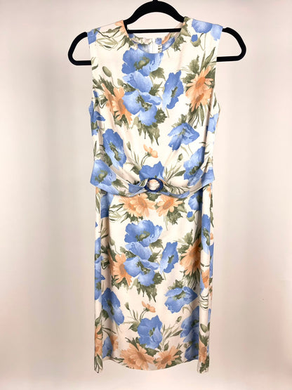 Abito Vintage Donna Floreale Blu e Rosa – Smanicato con Fascia in Vita Anni '90