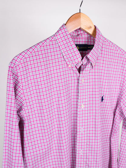 Camicia Vintage Ralph Lauren Quadretti Rosa, Bianco e Verde Chiaro – Taglia M
