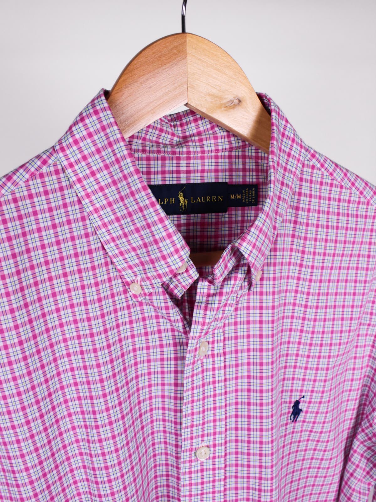 Camicia Vintage Ralph Lauren Quadretti Rosa, Bianco e Verde Chiaro – Taglia M