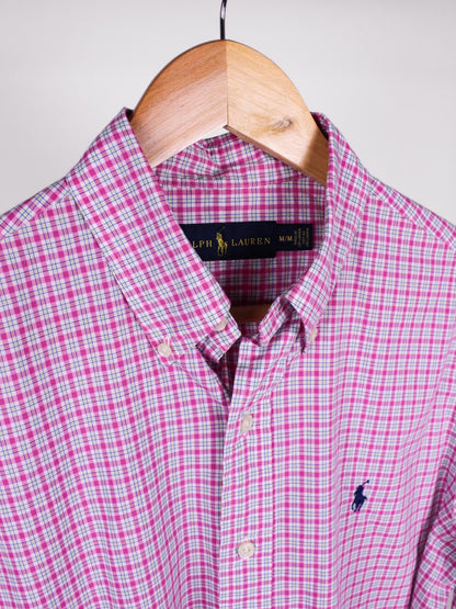 Camicia Vintage Ralph Lauren Quadretti Rosa, Bianco e Verde Chiaro – Taglia M