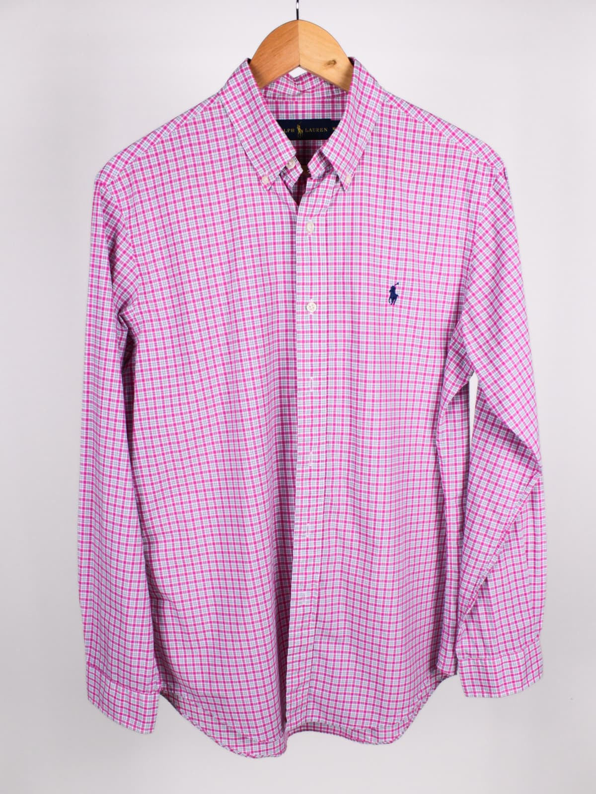 Camicia Vintage Ralph Lauren Quadretti Rosa, Bianco e Verde Chiaro – Taglia M