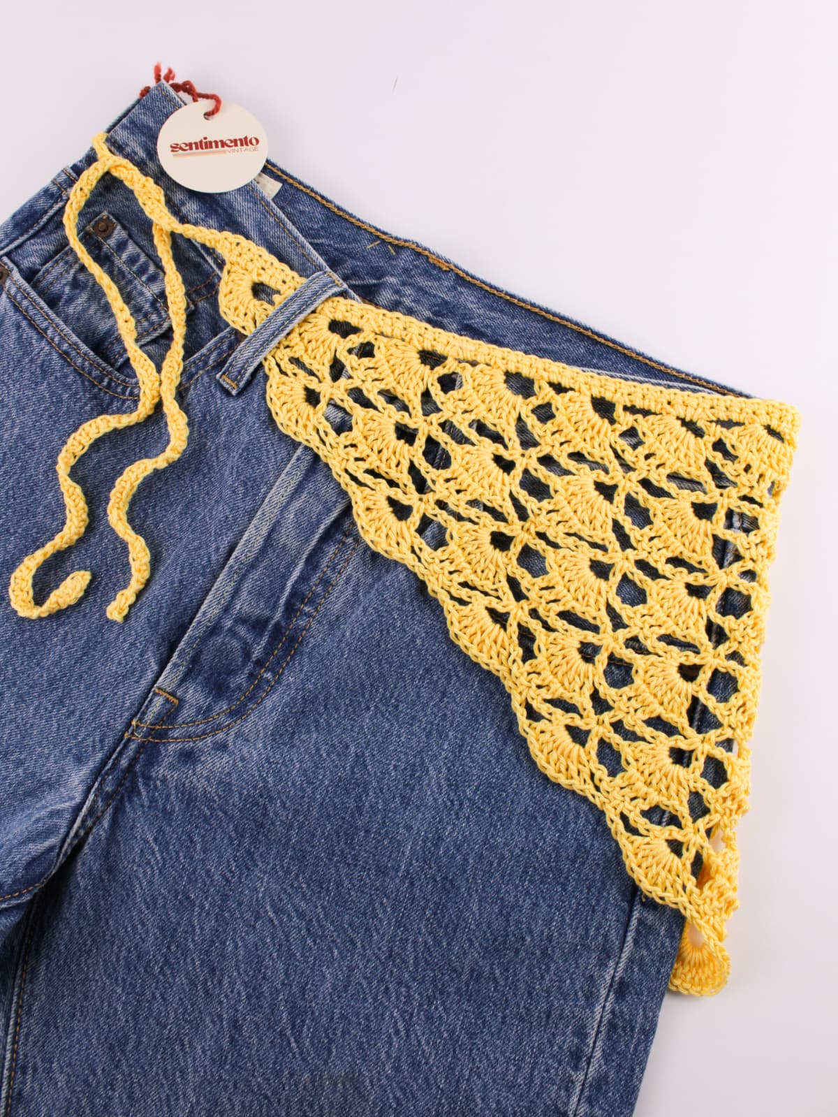 Bandana crochet handmade in cotone giallo pastello