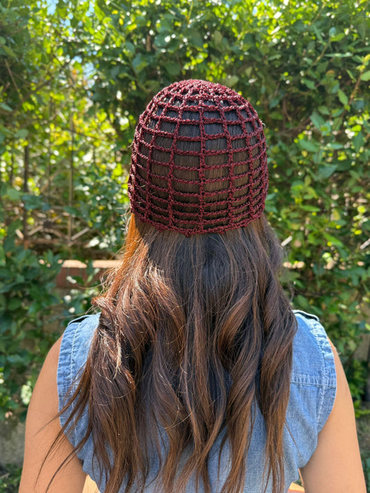 Mesh Hat Handmade Borgogna Brillantinato – Cappello a Rete