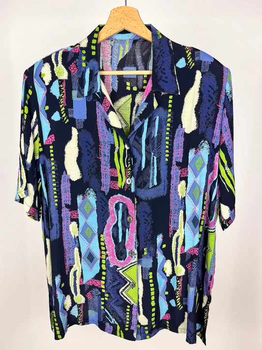 Camicia Vintage Astratta 100% Viscosa Multicolor Anni '90