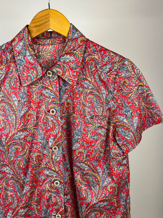Camicia Vintage Paisley Anni '80 Maniche Corte Fantasia