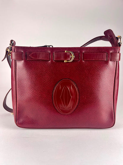 Borsa Must de Cartier Paris vintage in pelle martellata bordeaux – anni ’80