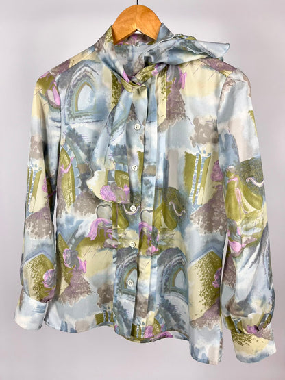 Camicia Vintage Anni '90 Fantasia Floreale con Collo Foulard