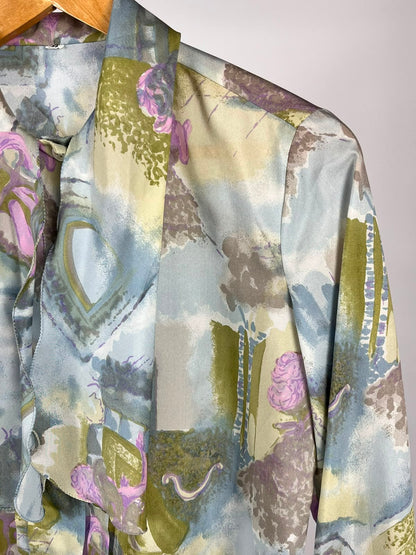Camicia Vintage Anni '90 Fantasia Floreale con Collo Foulard