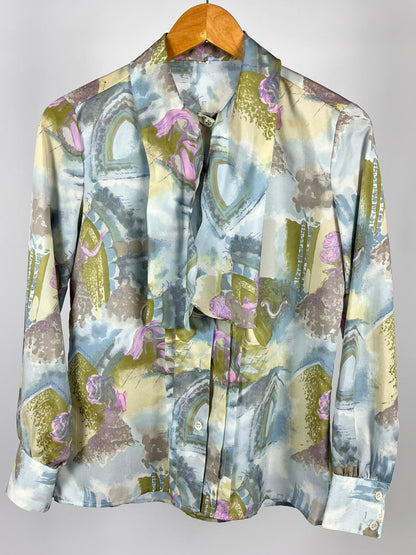 Camicia Vintage Anni '90 Fantasia Floreale con Collo Foulard