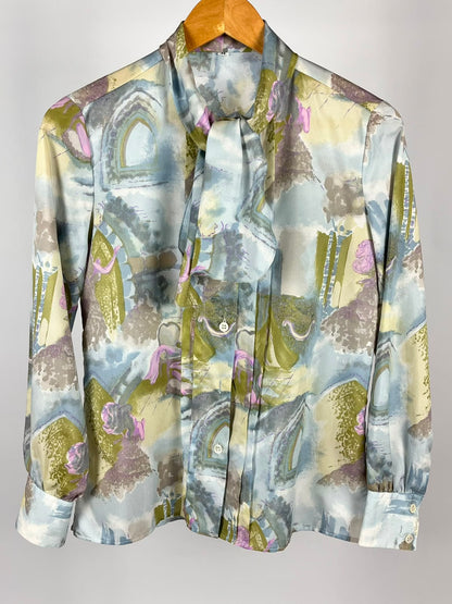Camicia Vintage Anni '90 Fantasia Floreale con Collo Foulard