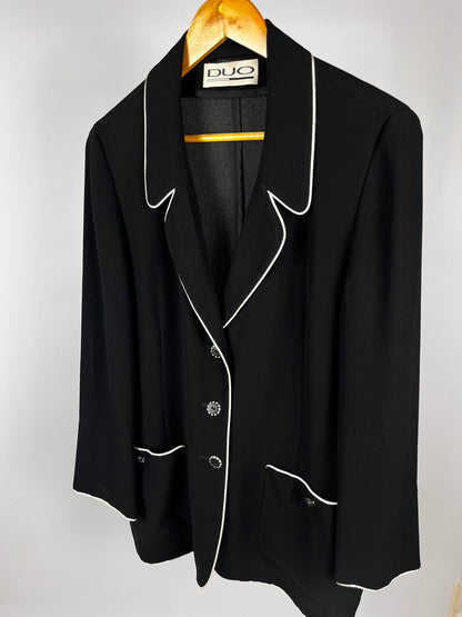 Giacca Vintage DUO Fine Anni ’80 Nera con Profilature Bianche