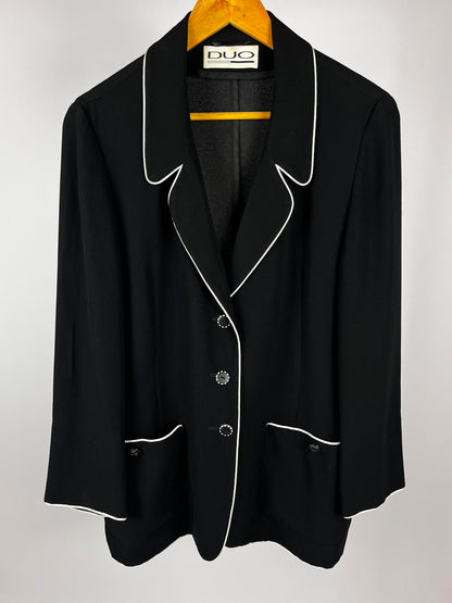 Giacca Vintage DUO Fine Anni ’80 Nera con Profilature Bianche