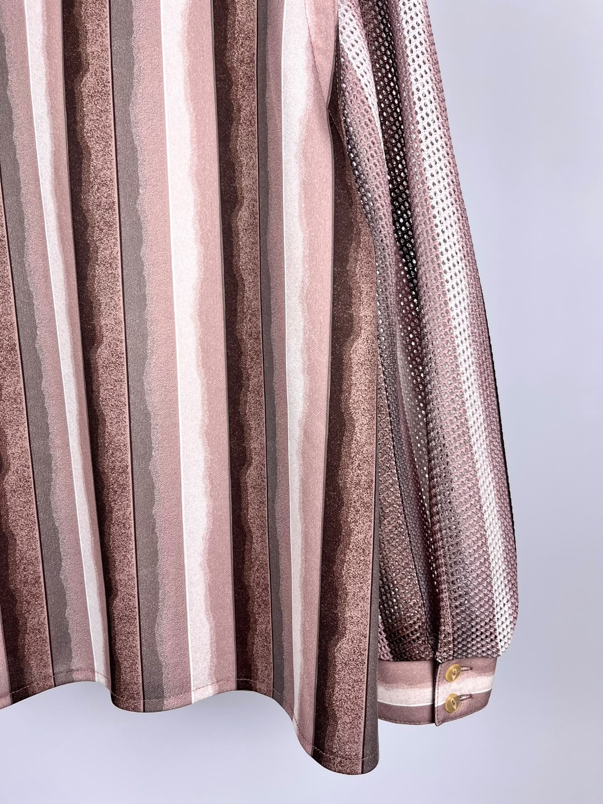 Camicia Vintage Anni ’90 a Righe Rosa e Marroni con Maniche a Retina