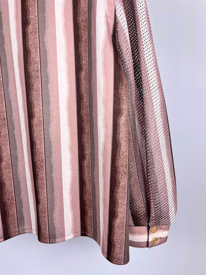 Camicia Vintage Anni ’90 a Righe Rosa e Marroni con Maniche a Retina