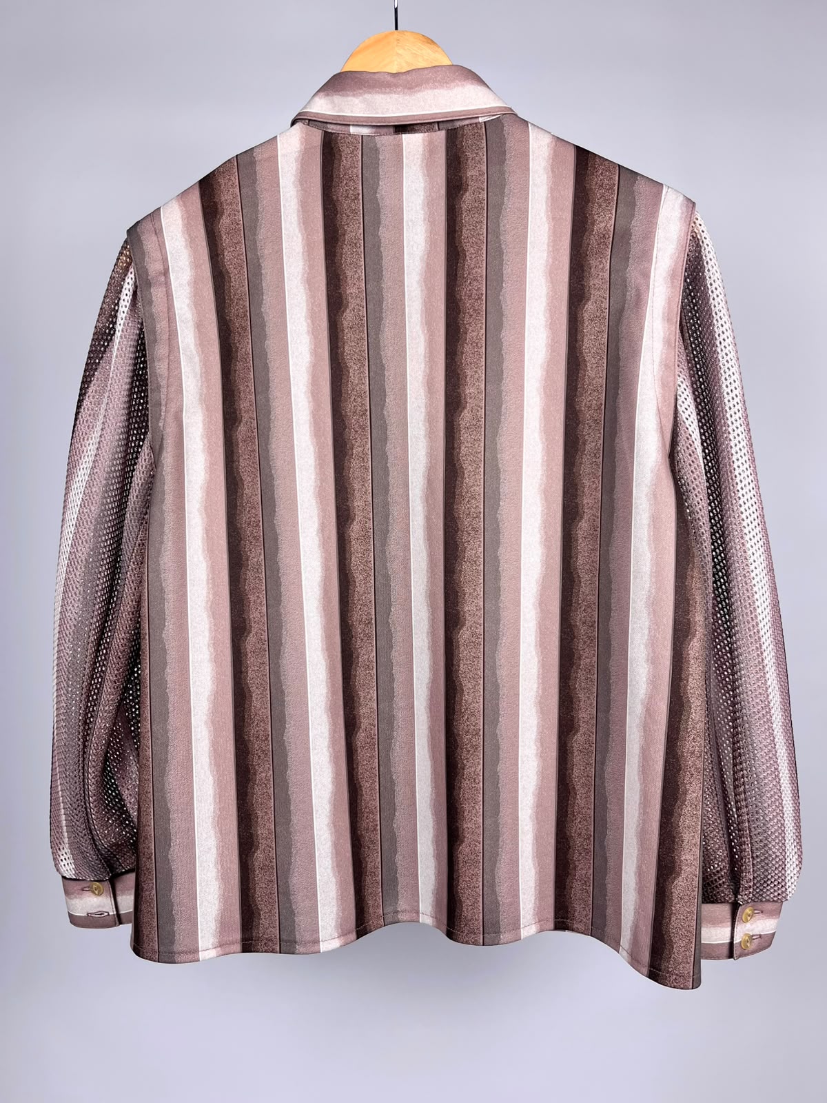 Camicia Vintage Anni ’90 a Righe Rosa e Marroni con Maniche a Retina