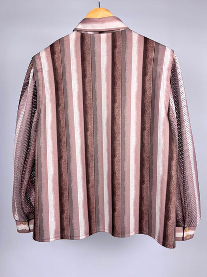 Camicia Vintage Anni ’90 a Righe Rosa e Marroni con Maniche a Retina