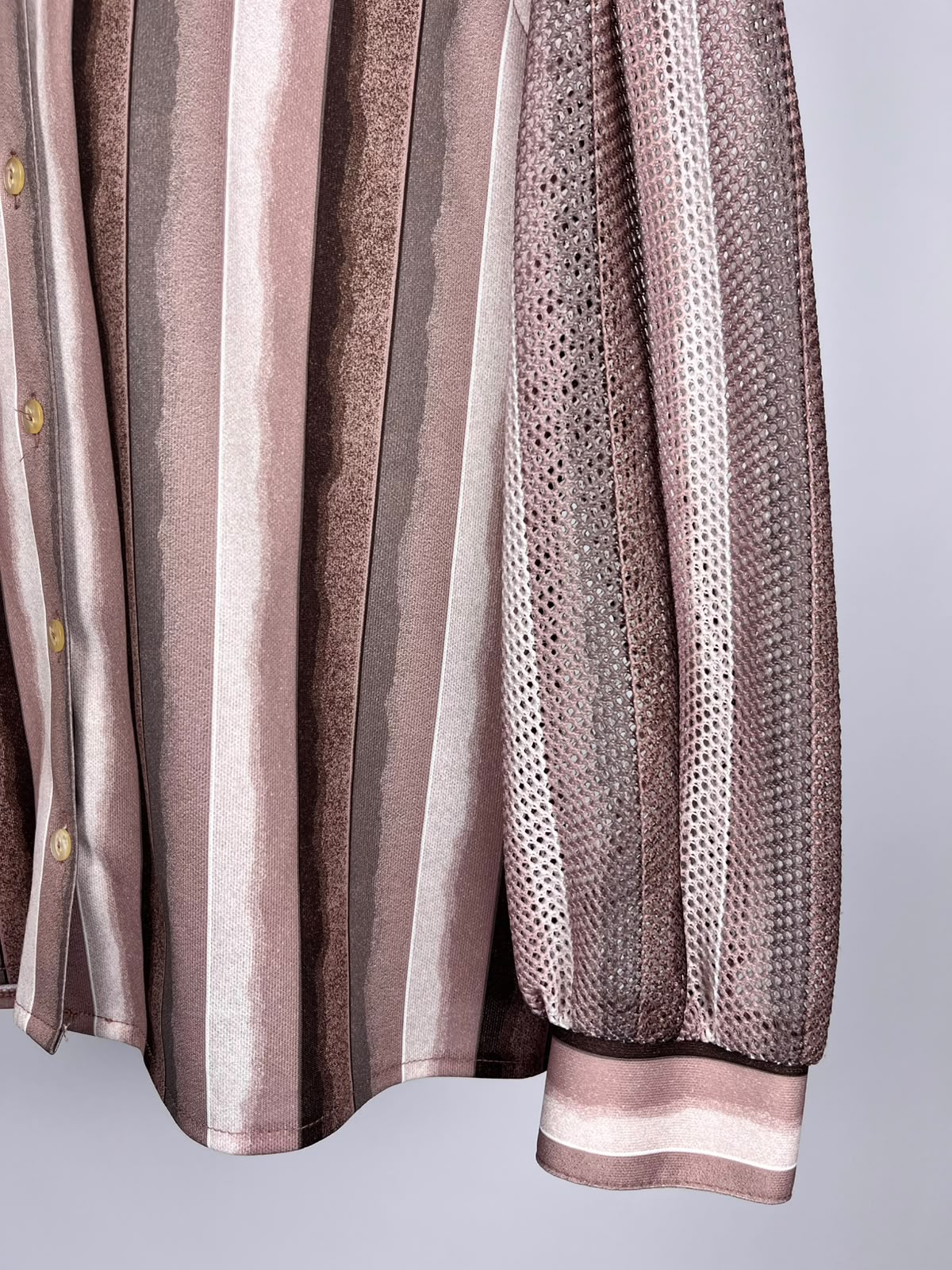 Camicia Vintage Anni ’90 a Righe Rosa e Marroni con Maniche a Retina