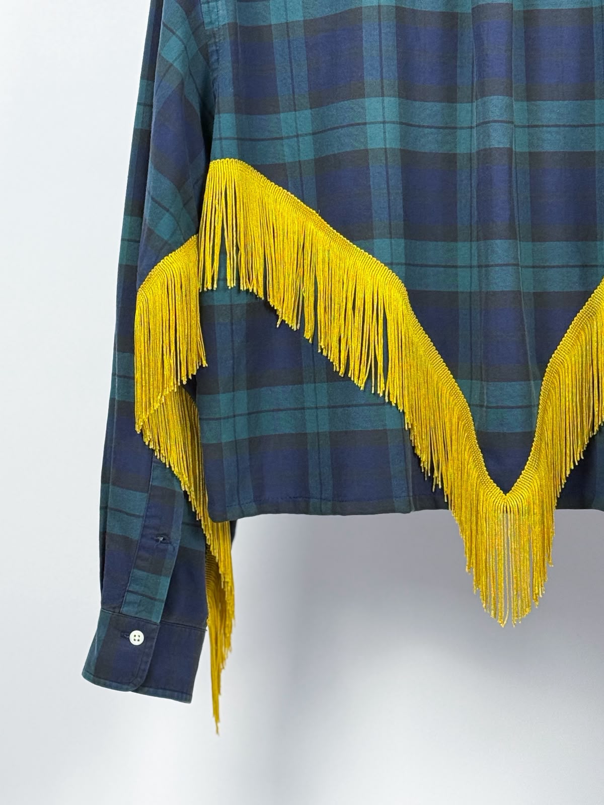 Camicia Vintage Ralph Lauren Customizzata Cropped – Tartan e Frange Dorate