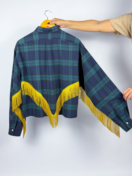 Camicia Vintage Ralph Lauren Customizzata Cropped – Tartan e Frange Dorate