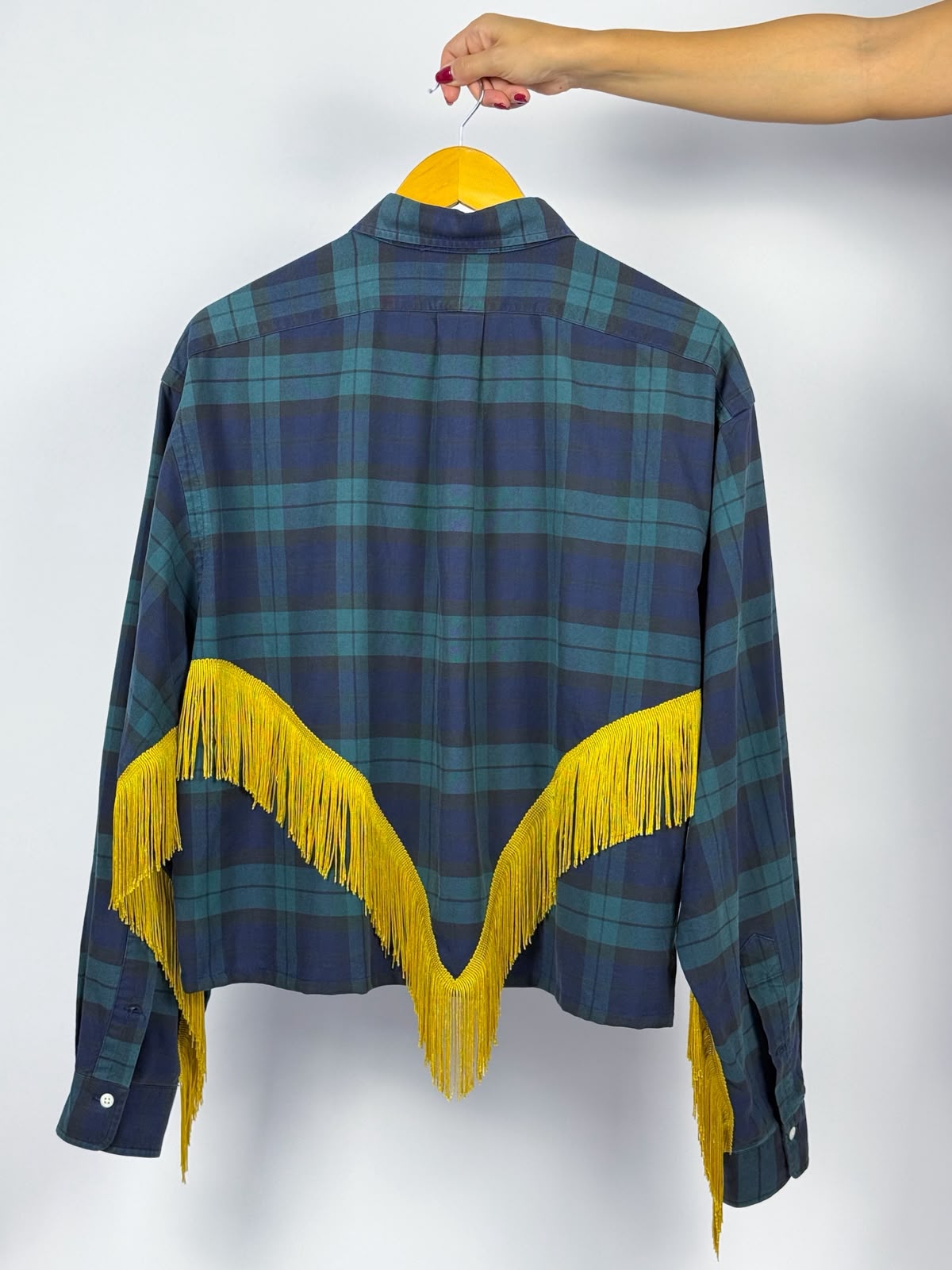 Camicia Vintage Ralph Lauren Customizzata Cropped – Tartan e Frange Dorate