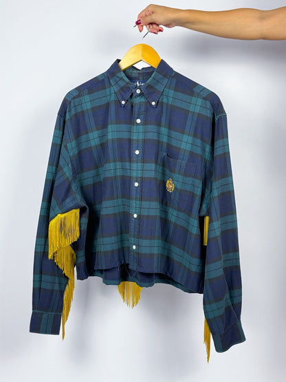 Camicia Vintage Ralph Lauren Customizzata Cropped – Tartan e Frange Dorate