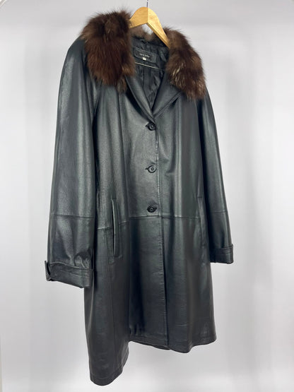 Cappotto vintage in vera pelle nero lungo