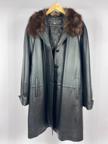Cappotto vintage in vera pelle nero lungo