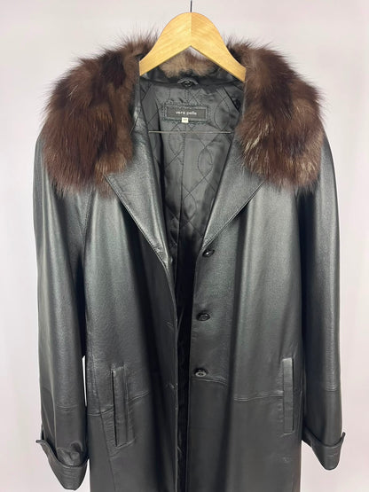 Cappotto vintage in vera pelle nero lungo
