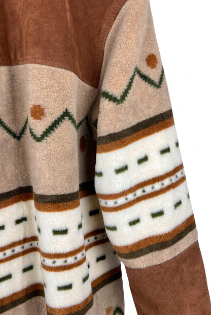Giacca Vintage in Pelle Scamosciata Marrone con Fantasia Geometrica