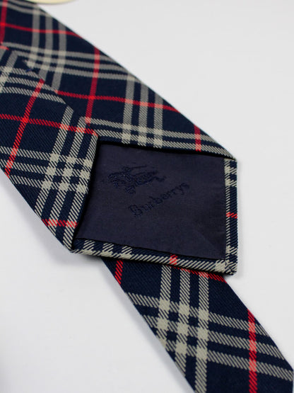 Cravatta Vintage Burberry’s in Seta 100% Tartan Blu Navy, Rosso e Beige – Anni ’90