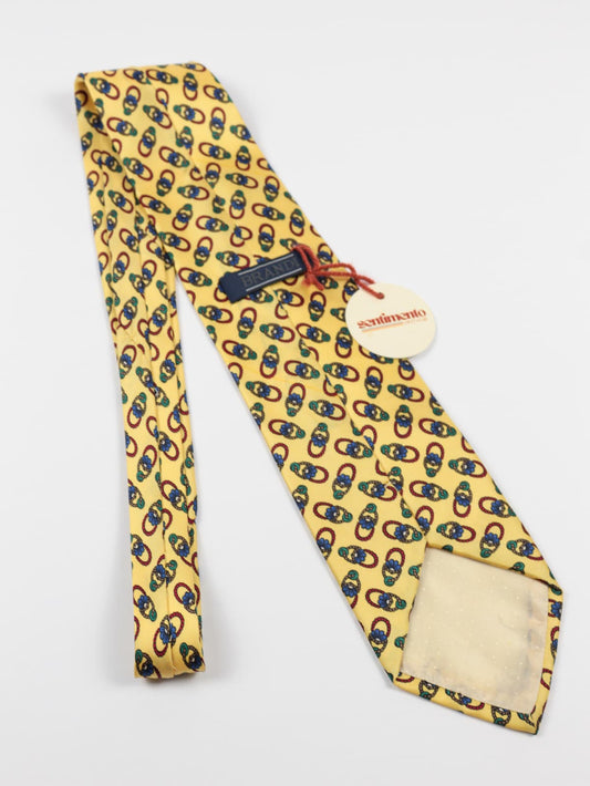 Cravatta vintage Brandi in seta gialla con fantasia multicolore