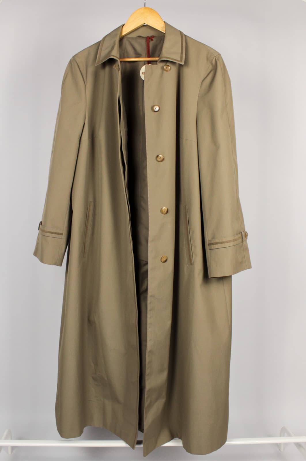 Trench Vintage Tortora in Cotone e Poliestere con Profili in Camoscio – Anni ’90