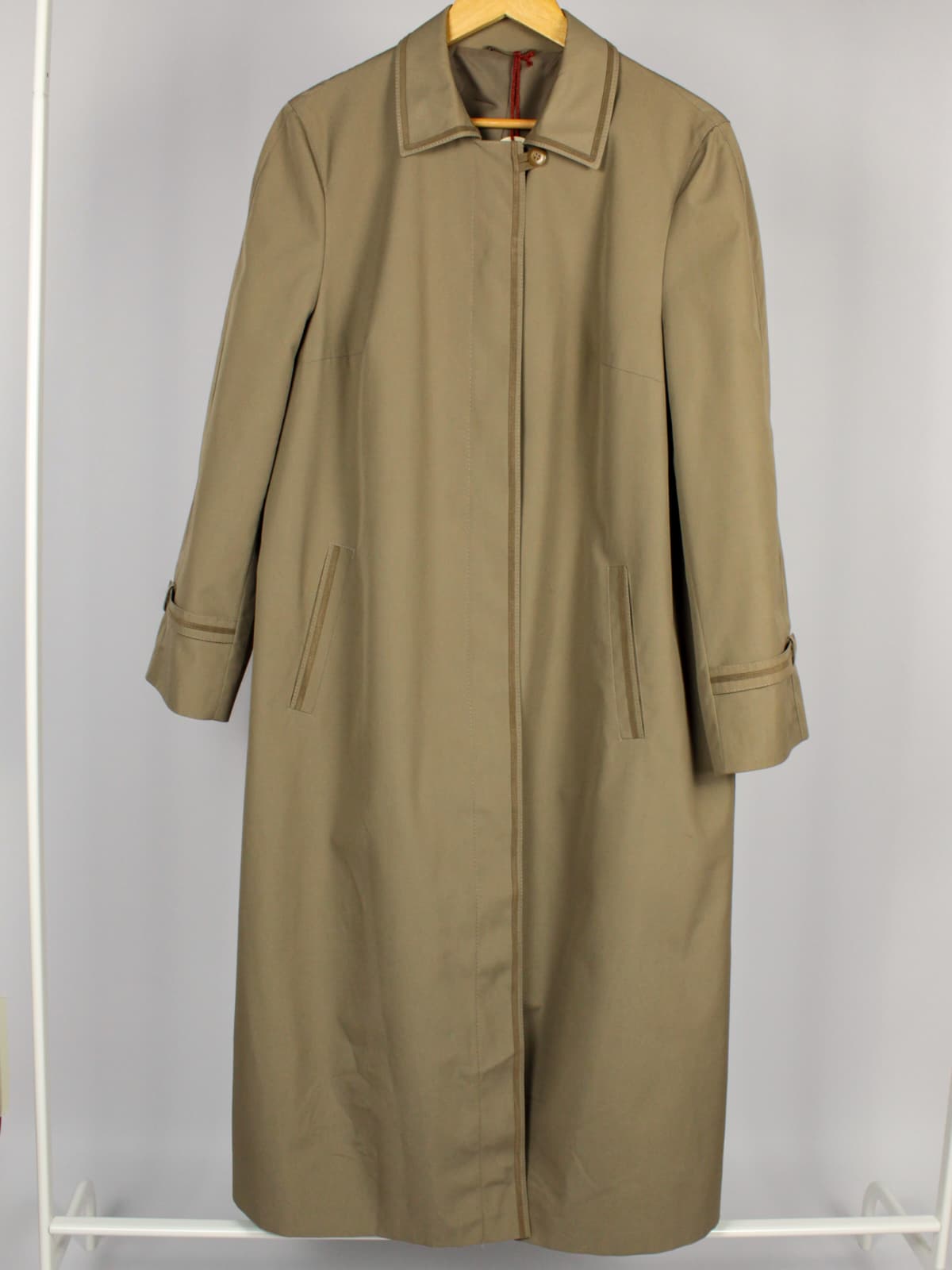 Trench Vintage Tortora in Cotone e Poliestere con Profili in Camoscio – Anni ’90