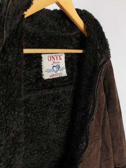 Giacca Vintage Onyx in Vera Pelle Scamosciata Marrone con Interno Caldo Effetto Pelliccia – Anni ’90