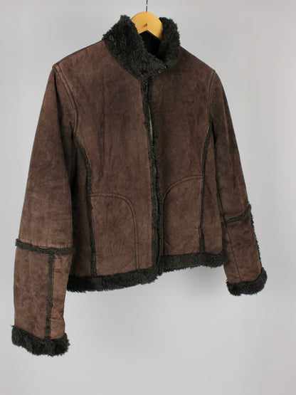 Giacca Vintage Onyx in Vera Pelle Scamosciata Marrone con Interno Caldo Effetto Pelliccia – Anni ’90