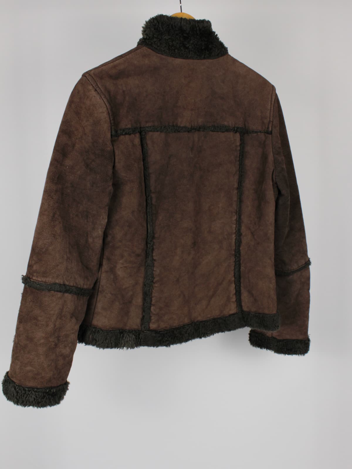 Giacca Vintage Onyx in Vera Pelle Scamosciata Marrone con Interno Caldo Effetto Pelliccia – Anni ’90