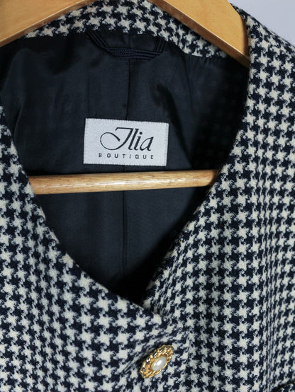 Giacca Vintage in Pura Lana – Pied-de-Poule Blu e Panna - Made in Italy