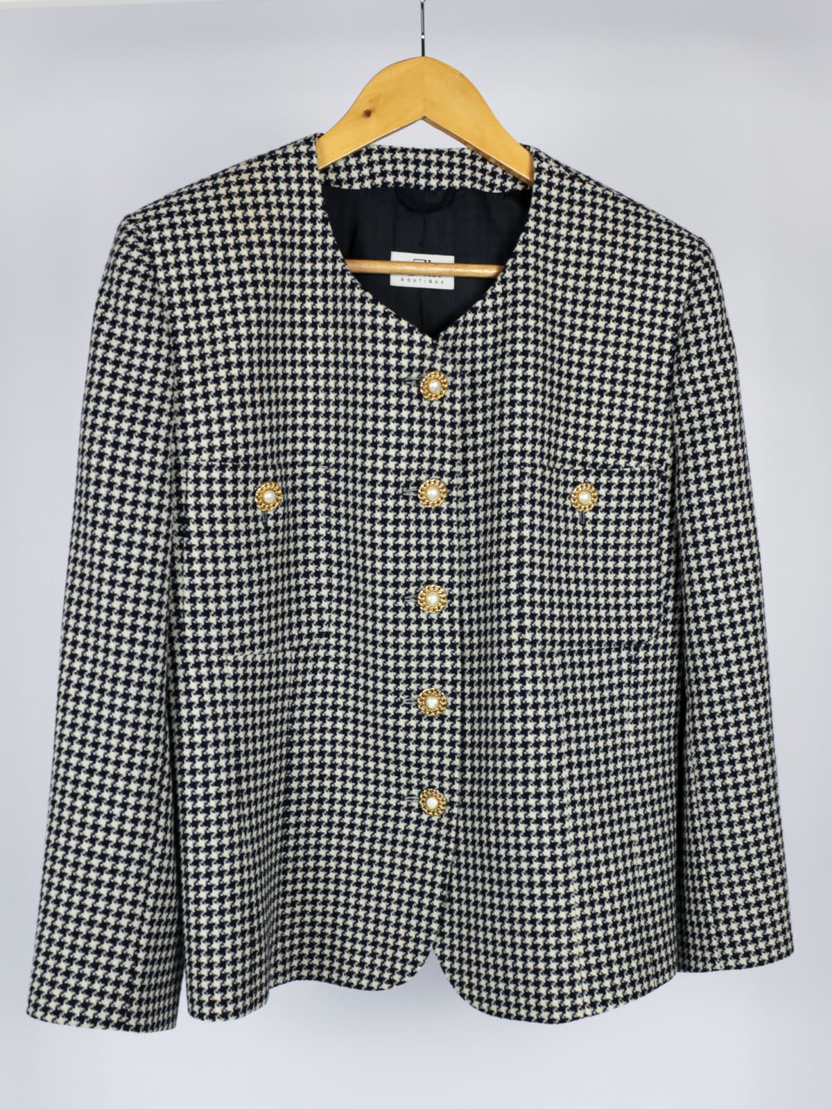Giacca Vintage in Pura Lana – Pied-de-Poule Blu e Panna - Made in Italy
