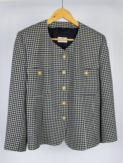 Giacca Vintage in Pura Lana – Pied-de-Poule Blu e Panna - Made in Italy