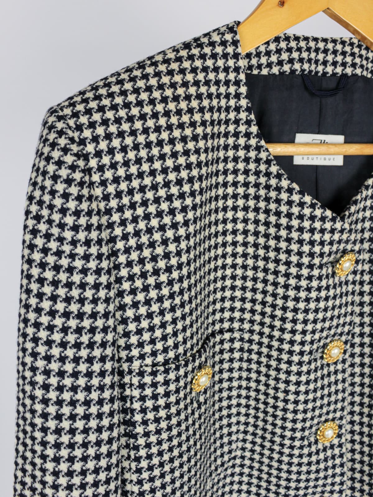 Giacca Vintage in Pura Lana – Pied-de-Poule Blu e Panna - Made in Italy